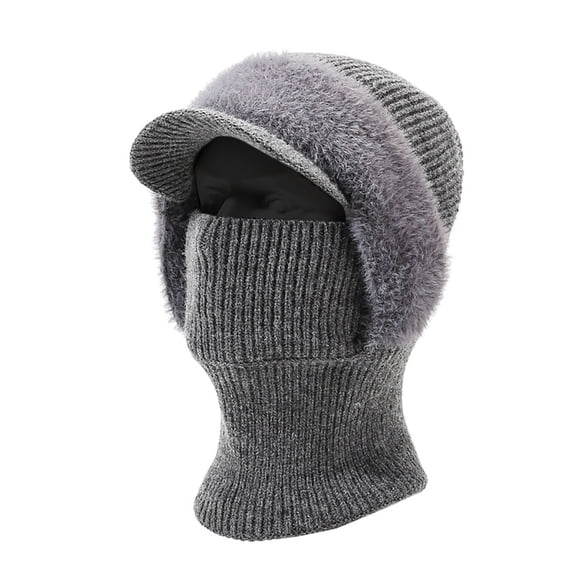 Winter Knit Hat and Scarf Set for Women and Men, Fleece Lined Striped Beanie with Face Cover, Warm Two-Piece Knitted Set for Skiing, Outdoor Activities and Cold Weather - Dark Gray