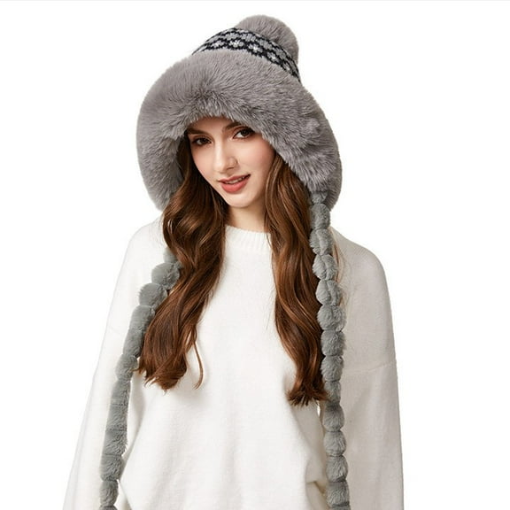Winter Knit Hat Women Warm Fleece Lined Beanie Cute Ear Cover Thick Knitted Cap