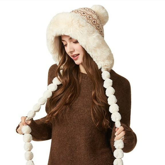 Winter Knit Hat Women Warm Fleece Lined Beanie Cute Ear Cover Thick Knitted Cap