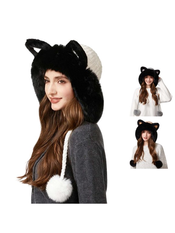 Winter Knit Hat with Cat Ears Cozy Lined Ear Trapper Hat for Outdoor Cold Weather Thermal Cap That's My Hat M
