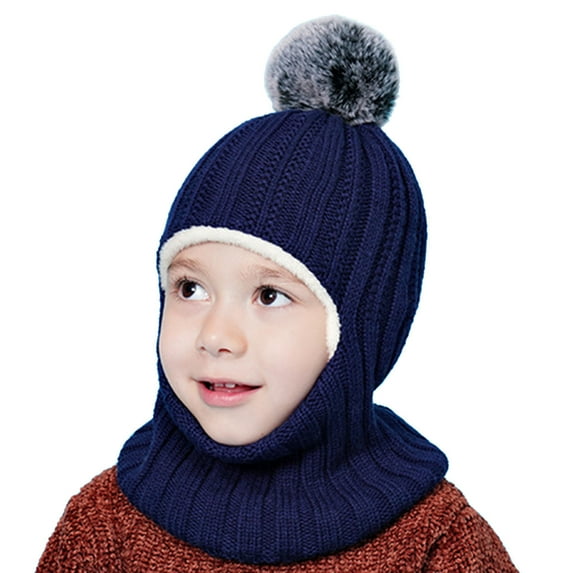 Winter Knit Hat with Scarf and Earflap for Youth, Pom Pom Beanies with Hood, Soft and Warm for Boys and Girls