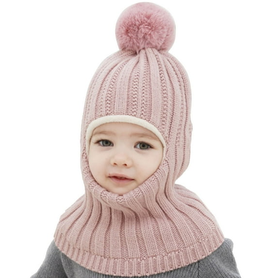 Winter Knit Hat with Scarf and Earflap for Youth, Pom Pom Beanies with Hood, Soft and Warm for Boys and Girls