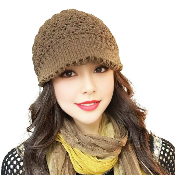 Winter Knit Hat with Visor Brim Cold Weather Warm Skull Cap Women Slouchy Snow Cap for Outdoor Activities And Daily Wear