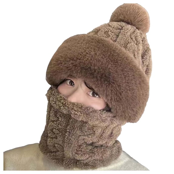 Gyujnb Winter Knit Integrated Set for Women - Solid Color Hat & Scarf Combo, Warm for Outdoor Activities, Cold Weather & Daily Wear, Soft Knitted Design,Size:One Size