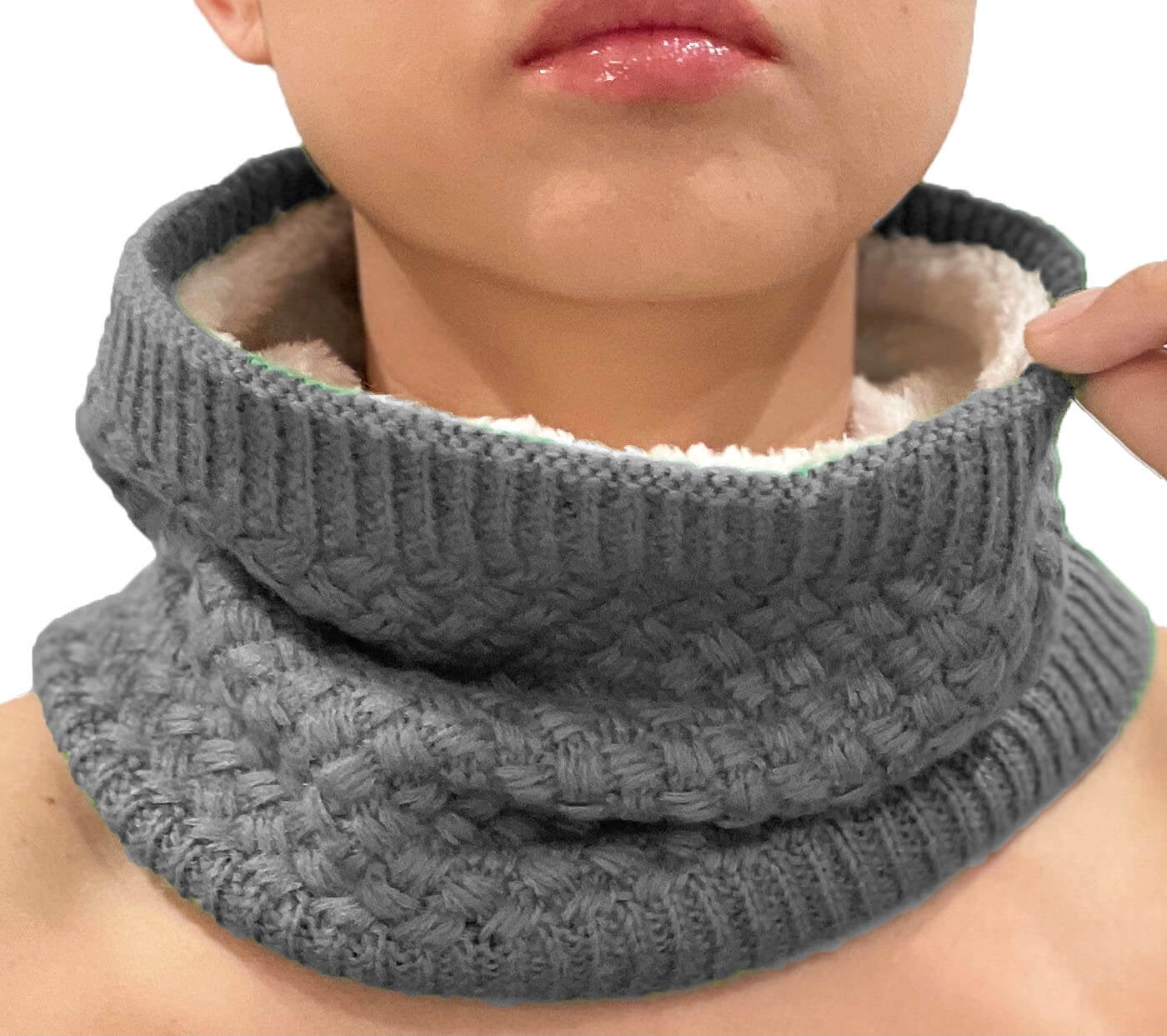 Winter Knit Neck Warmer Tube Scarf Furry Inside for Kids