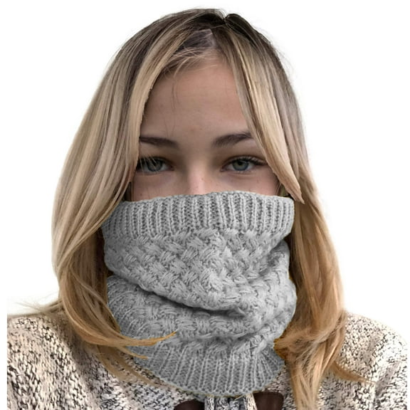 Winter Knit Neck Warmer Tube Scarf Furry Inside for Men & Women (Gray Solid)