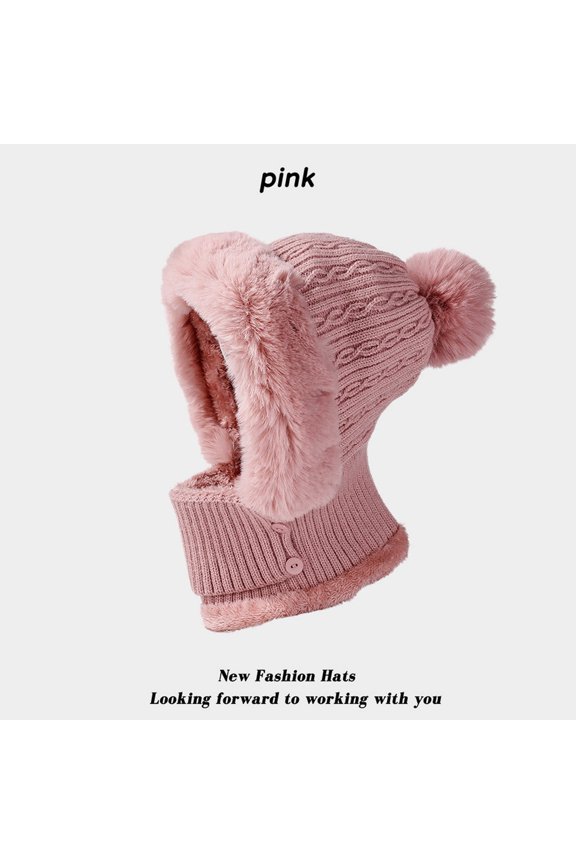 Winter Heating Accessories Scarf Set Thick Lined Cap Ear Ski Hat Pom for Cold Weather