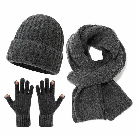 Winter Knit Set for Women Men Soft Warm Beanie Hat Scarf Gloves Matching Set for Cold Weather Outdoor Daily Wear Scarf a Hat Gloves