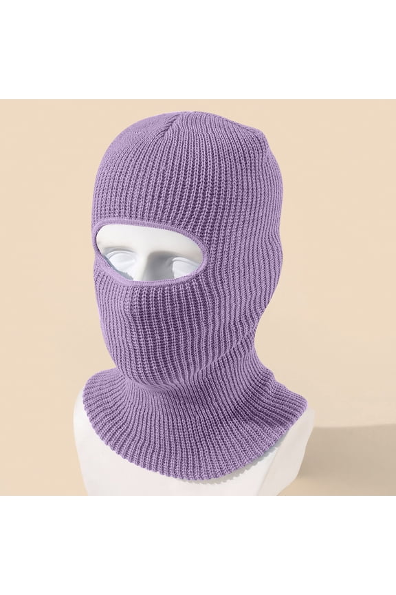 Winter Knit Single Hole Balaclava Ski Mask, Windproof Warm Fleece Lined Face Mask for Motorcycle and Outdoor Sports Light Purple