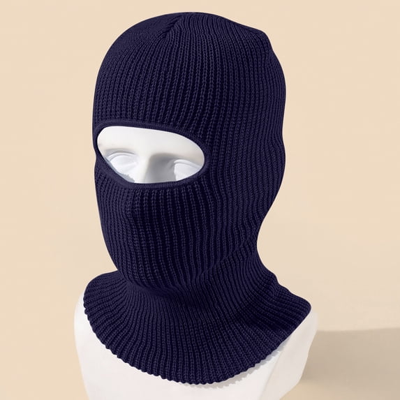 Winter Knit Single Hole Balaclava Ski Mask, Windproof Warm Fleece Lined Face Mask for Motorcycle and Outdoor Sports Navy