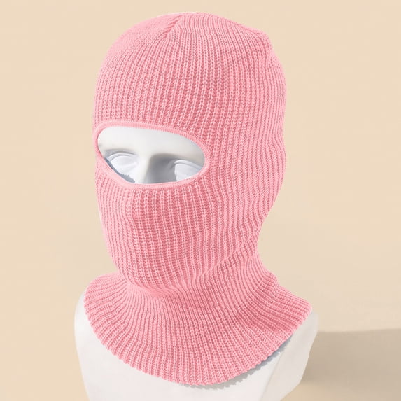 Winter Knit Single Hole Balaclava Ski Mask, Windproof Warm Fleece Lined Face Mask for Motorcycle and Outdoor Sports Pink