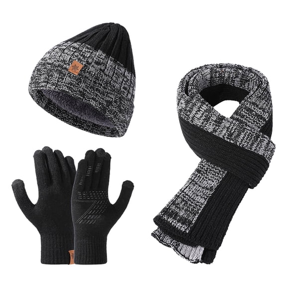 Winter Knit Three Piece Set - Plush Hat Scarf Gloves Combo, Silicone Grip Stocking Stuffers, For Motorcycle Riding Biking Cold Weather Christmas Gifts for Teens