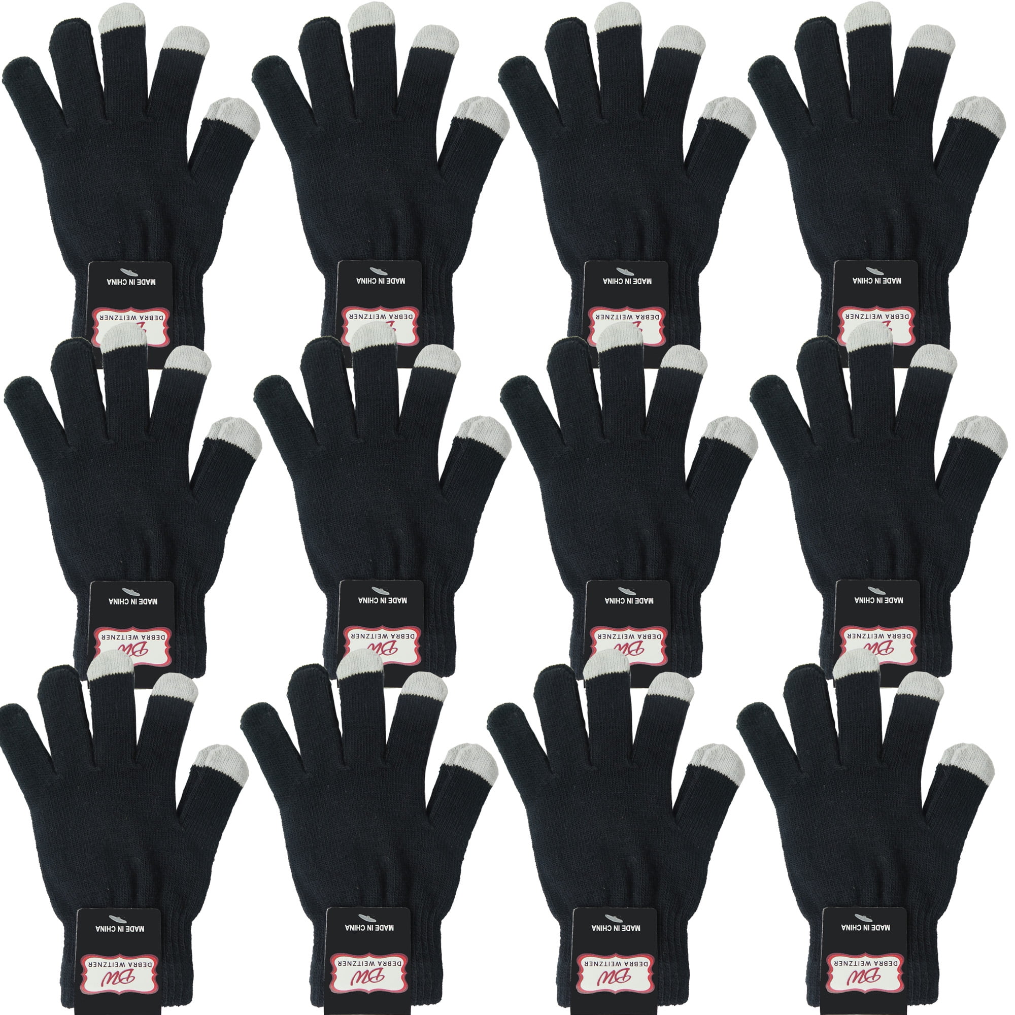 Winter Knit Touchscreen Magic Gloves For Mens Womens 12 Pairs Black By