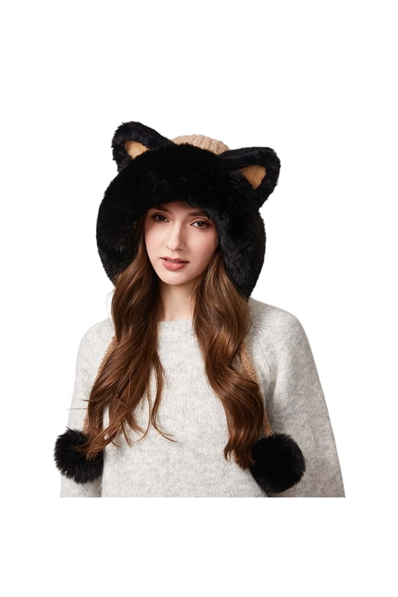 Winter Knit Trapper Hat Cozy Lined Thermal Cap With Cat Ears For Outdoor Cold Weather Activities Womens Knit Beanie Hat Fleece Lined Winter