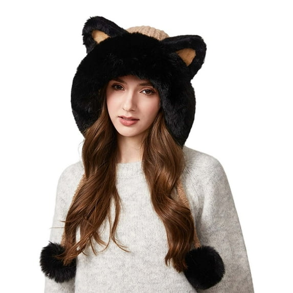 Winter Knit Trapper Hat Cozy Lined Thermal Cap With Cat Ears For Outdoor Cold Weather Activities Womens Knit Beanie Hat Fleece Lined Winter