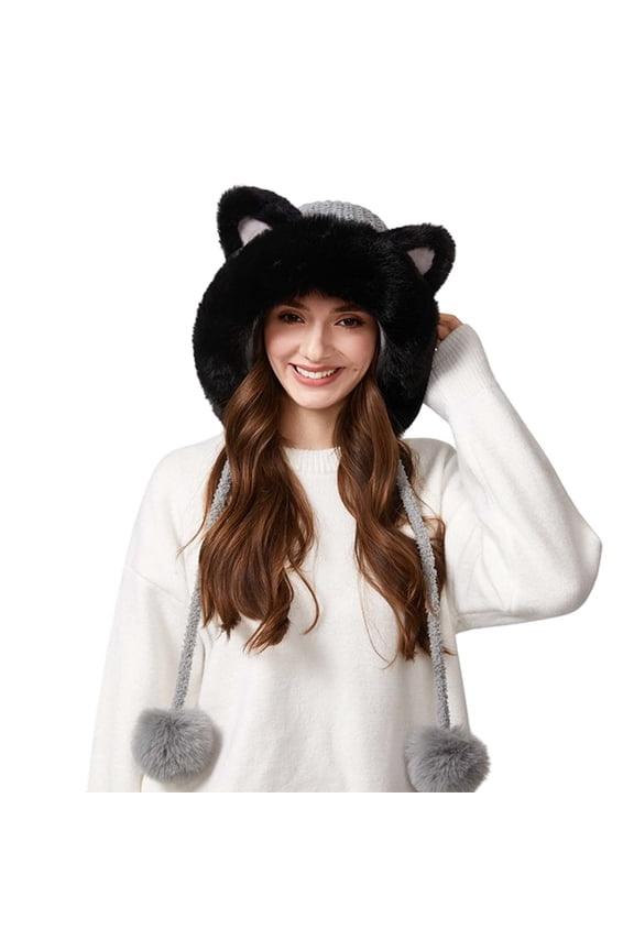 Winter Knit Trapper Hat Cozy Lined Thermal Cap With Cat Ears For Outdoor Cold Weather Activities Womens Knit Beanie Hat Fleece Lined Winter