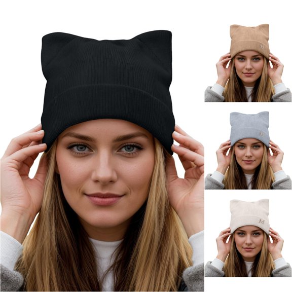 Winter Knit with Cat Ear Design Soft Blend Thermal Ear Hat for Cold Weather Outdoor Activities Mad Hat Men Rabbit One Size