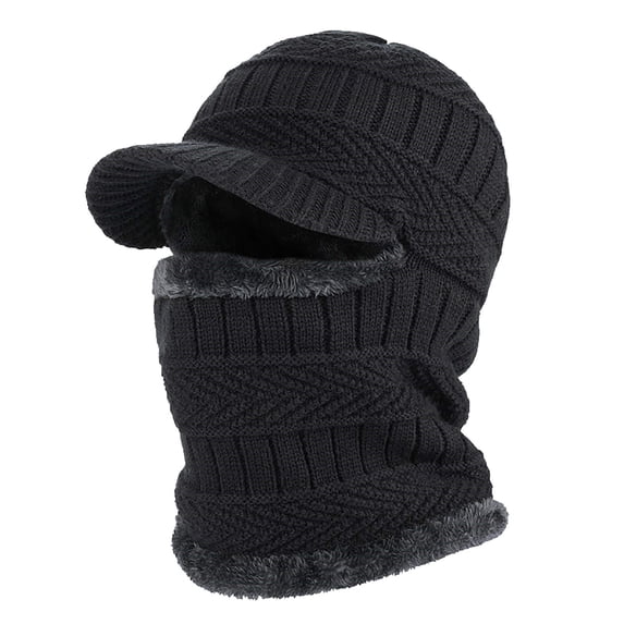 Winter Knitted Balaclava Beanie Hat for Men and Women,Women Windproof Hood,Heavyweight Thermal Fleece Ski Mask,Warm Cycling Ski Mask for Cold Weather Motorcycle Riding Gear Black