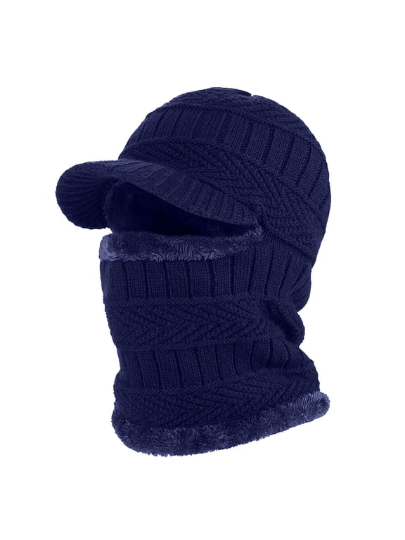 Winter Knitted Balaclava Beanie Hat for Men and Women,Women Windproof Hood,Heavyweight Thermal Fleece Ski Mask,Warm Cycling Ski Mask for Cold Weather Motorcycle Riding Gear Navy