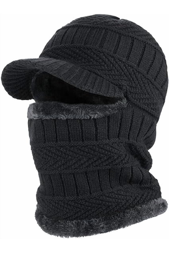 Winter Knitted Balaclava Beanie Hat – Windproof Thermal Fleece Ski Mask for Women, Warm Cycling & Cold Weather Hood(RL Black 1 PC)