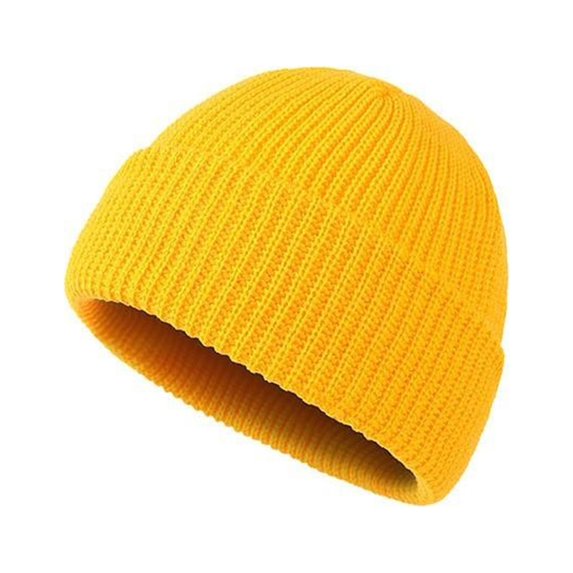 Winter Knitted Beanie Hat Casual Flanging Stretch Soft Warm Solid Color Autumn Winter Outdoor Skiing Cycling Women Men Unisex Skull Cap -Dark Yellow,One Size