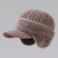 thumbnail image 1 of Winter Knitted Beanie Hat for Men, Fleece Lined Warm Baseball Cap with Ear Flaps and Wool Brim, Windproof Thermal Skull Cap for Outdoor Skiing, Running, and Cold Weather Activities - Khaki, 1 of 7