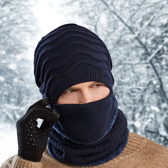 Winter Knitted Beanie Scarf Men Hat Neck Warmer Gaiter Face Cover Set