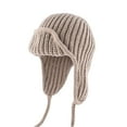 thumbnail image 1 of Winter Knitted Beanie with Double Braid Hats for Women Wool Ear Flaps Cold Weather Ski Daily Warm Cap Hat Khaki One Size, 1 of 3