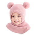 thumbnail image 1 of Winter Knitted Cap Toddler Hat Knit Balaclava Face Mask Hat Toddler Fleece Pompom Hat Scarf Set for 1 to 8 Years Old Baby Girls Boys, 1 of 8