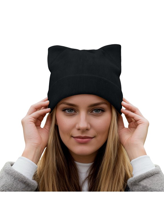 Winter Knitted Cat Ears Thermal Earflap Hat for Outdoor Cold Weather Soft Blend Warm Trapper