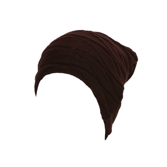Winter Knitted Cuffed Slouch Beanie - Brown