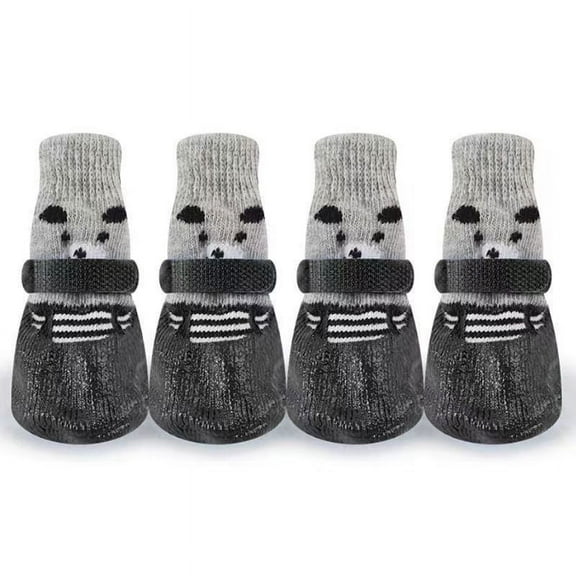 Winter Knitted Dog Shoes Socks, Waterproof Plastic Pet Booties, Anti-Slip Shoe Covers for Small Dogs Teddy Indoor Outdoor Walking
