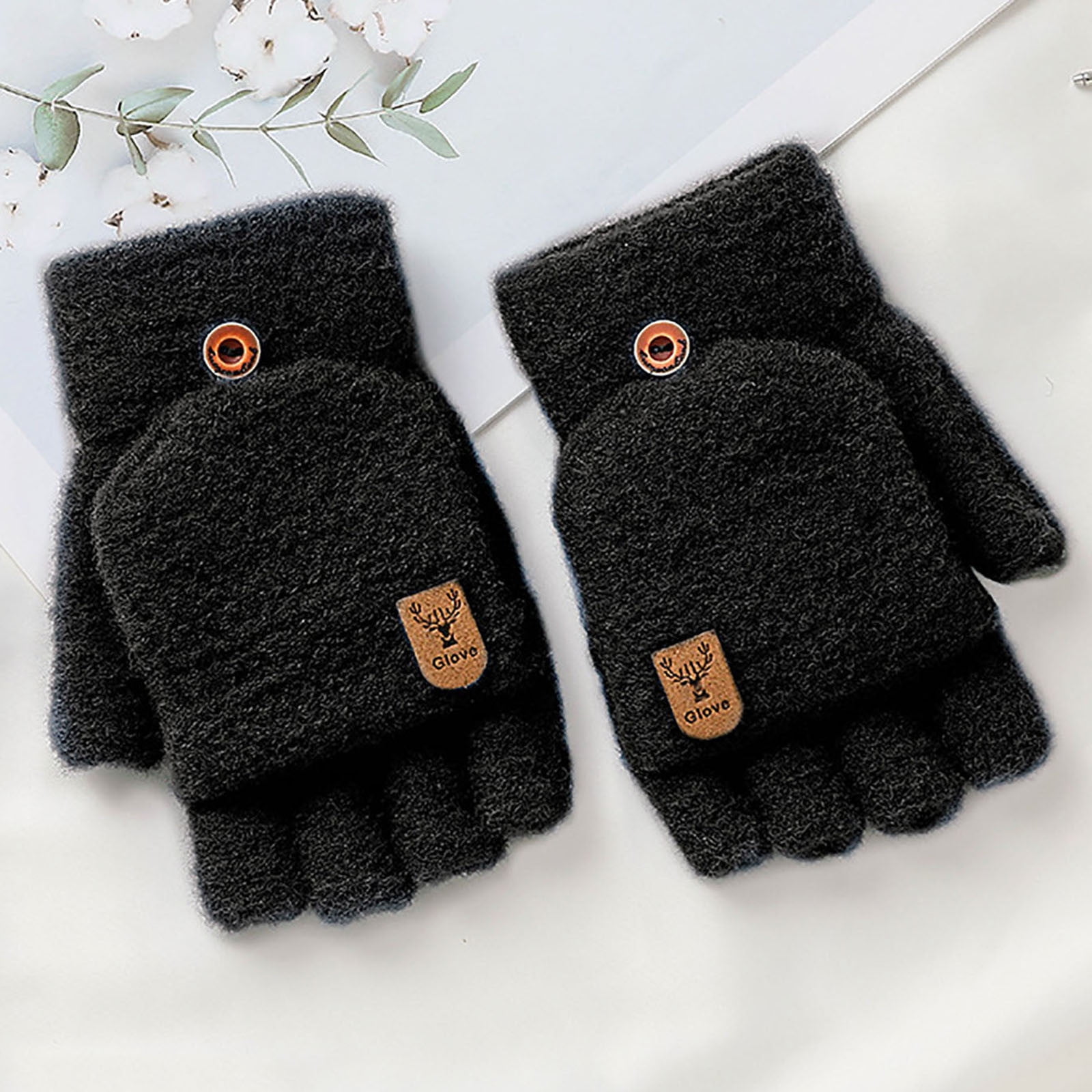 Winter Flip Mittens Convertible Fleece Half Finger Gloves Thick Knitted For Kids Teens From Cloches - Price 44.31 - View #3