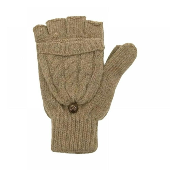 Winter Knitted Fingerless Gloves Thermal Warm Convertible Mittens Flap Cover for Men Women