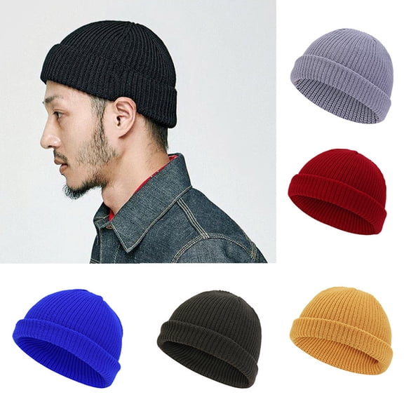 Winter Knitted Fishermen Beanie Hats for Men Merino Wool Short Cuffed Skull Cap Trawler Beanies Watch Hat for Women