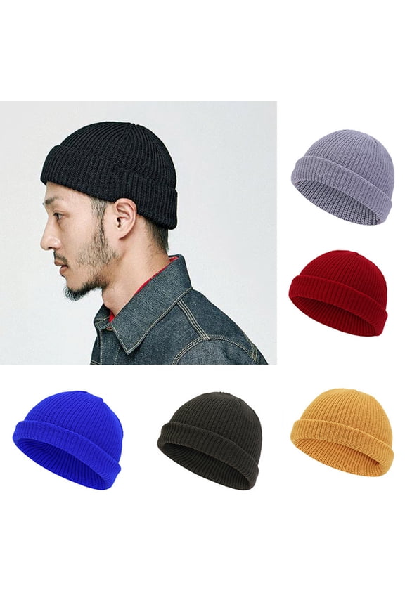Winter Knitted Fishermen Beanie Hats for Men Merino Wool Short Cuffed Skull Cap Trawler Beanies Watch Hat for Women