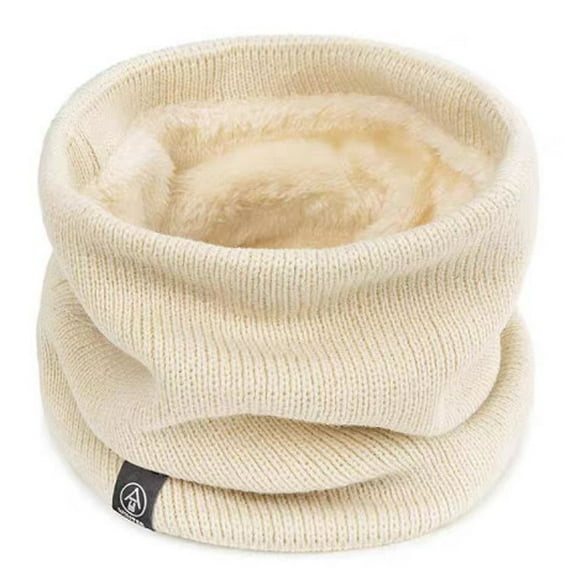 Winter Knitted Fleece Scarves for Unisex Classic Solid Style Neck Warmers Thickened Warm Neck Scarf (60-80cm) Off-White