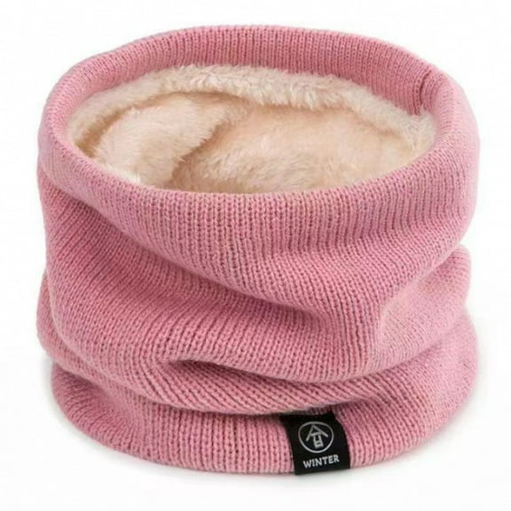 Winter Knitted Fleece Scarves for Unisex Classic Solid Style Neck Warmers Thickened Warm Neck Scarf (60-80cm) Pink