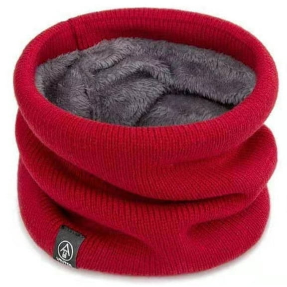 Winter Knitted Fleece Scarves for Unisex Classic Solid Style Neck Warmers Thickened Warm Neck Scarf (60-80cm) Red