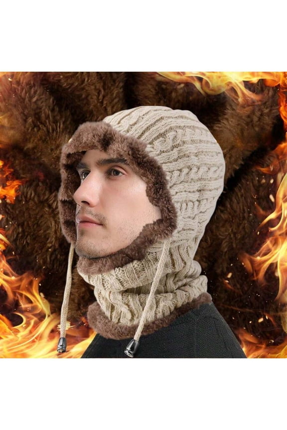 Winter Knitted Hat With Earmuffs And Neck Warmth - Coffee Color / Khaki Color. Inner Lining Is Warm Cashmere. Suitable For Cold Weather, Outdoor Activities, Cycling, Skiing, And Daily Commuting.