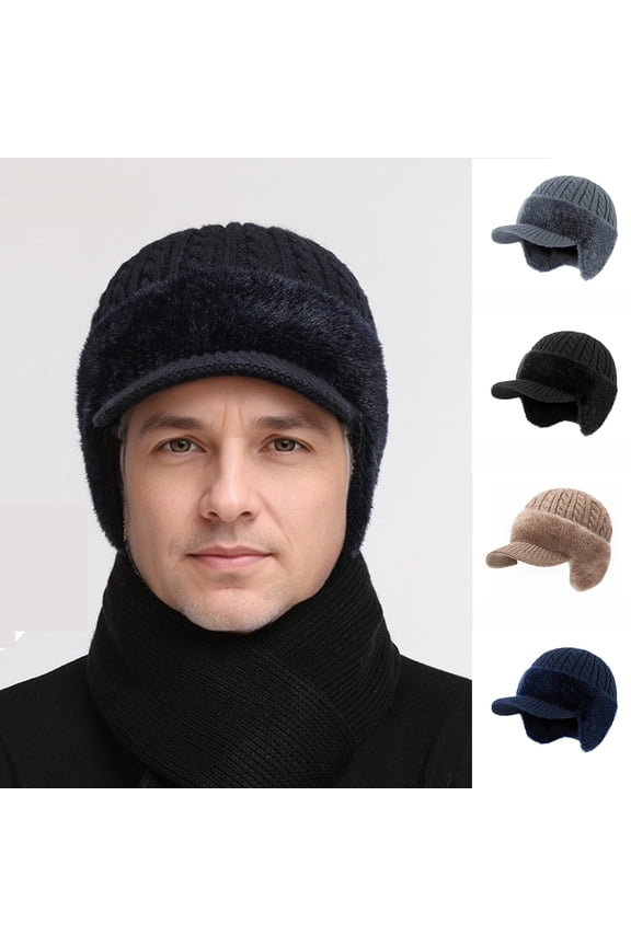 Winter Knitted Hat for Men | Cold-Proof Ear Protection, Double Layer Mink Fleece Lining, Breathable Moisture-Wicking Outdoor Baseball Style Cap | Windproof Warmth for Hiking, Jogging, Fishing, Golf