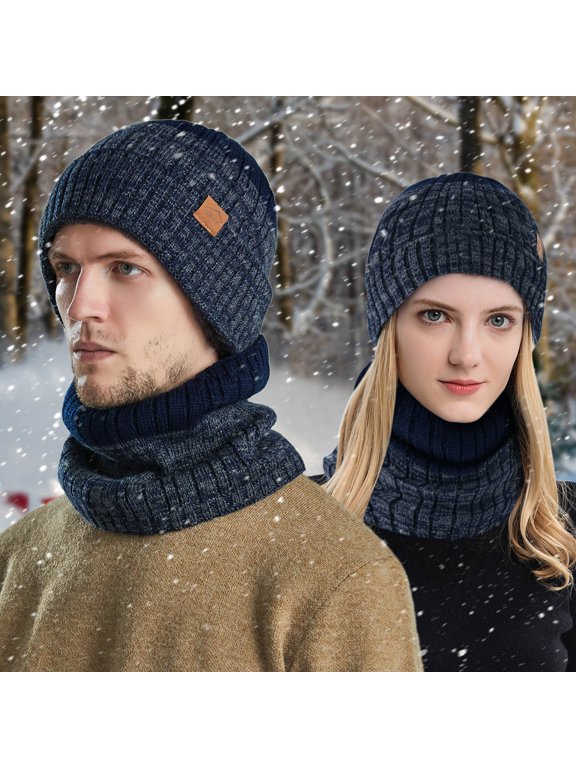 Winter Knitted Hat Scarf Coif Hood for Adult Men Women Windproof Warm