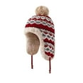 thumbnail image 1 of Winter Knitted Hat Thickened Fleece Lined Warm Earflap Pom Pom Jacquard Weave Outdoor Ski Snow Hat, 1 of 5