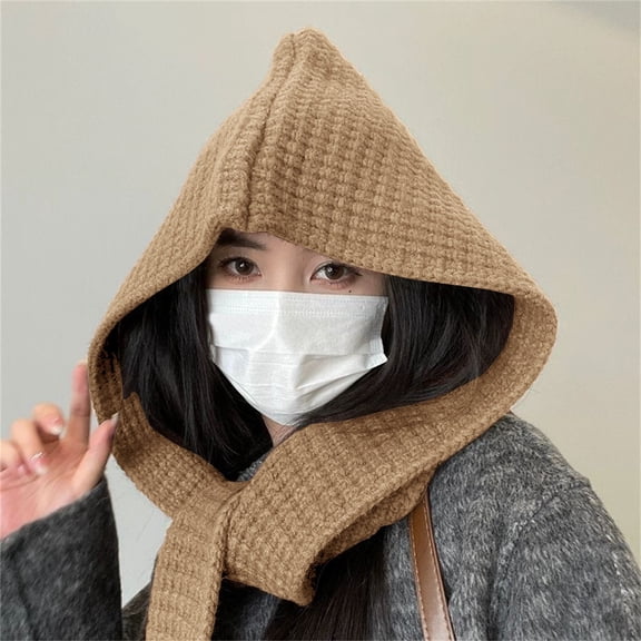 Winter Knitted Hooded Hat Head Scarves Knitted Hooded Scarf Winter Warm Scarfs Pullover Scarf Shawl Wrap Head Scarves Scarf Hat Winter Scarf Long Scarf Cap Winter Hooded Hat with Scarf Khaki