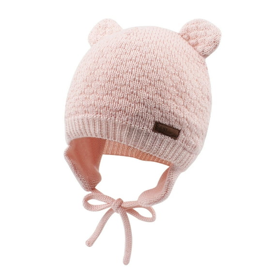 Winter Knitted Infant Beanie Baby Girls Boys Earflap Hat Cute Bear Ears Hats for Toddler Boy (Pink,L)