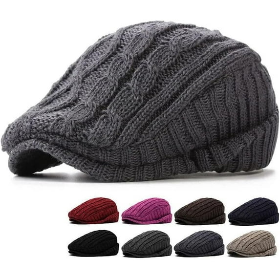 Winter Knitted Newsboy Hat with Ear Flaps - Warm Vintage Beret Style Ivy Cap for Women & Men, Thick Stretch Knit Beanie for Cold Weather