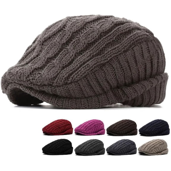Winter Knitted Newsboy Hat with Ear Flaps - Warm Vintage Beret Style Ivy Cap for Women & Men, Thick Stretch Knit Beanie for Cold Weather