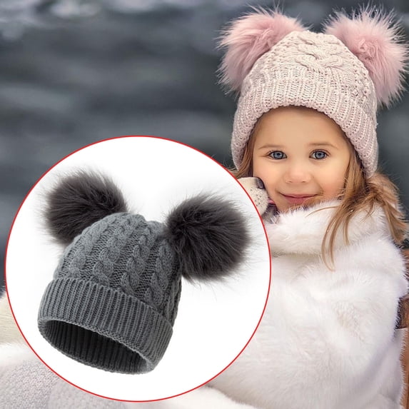 Winter Knitted Pom Cap for Kids Baby Boys Girls Toddler Lined Hats Warm