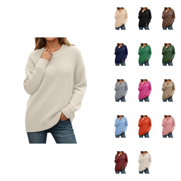 Winter Knitted Pullover Sweater Soft Cozy Warm Long Sleeve Round Neck Elegant Casual Blouse Loose Fit Comfortable Daily Wear Fall Fashion