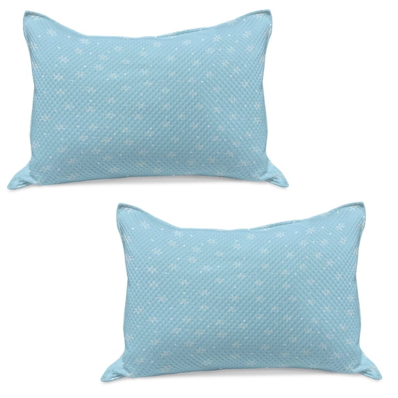 Winter Knitted Quilt Pillowcover Set of 2, Soft Snowfall Pattern with Dots on Blue Traditional Abstract Cold Christmas, Standard Queen Pillow Sham Bedroom, 30" x 20", Pale Blue White, by Ambesonne